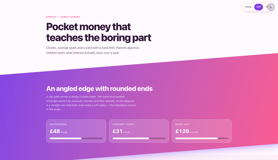 CSS Diagonal Section with Rounded Edge Angles — preview