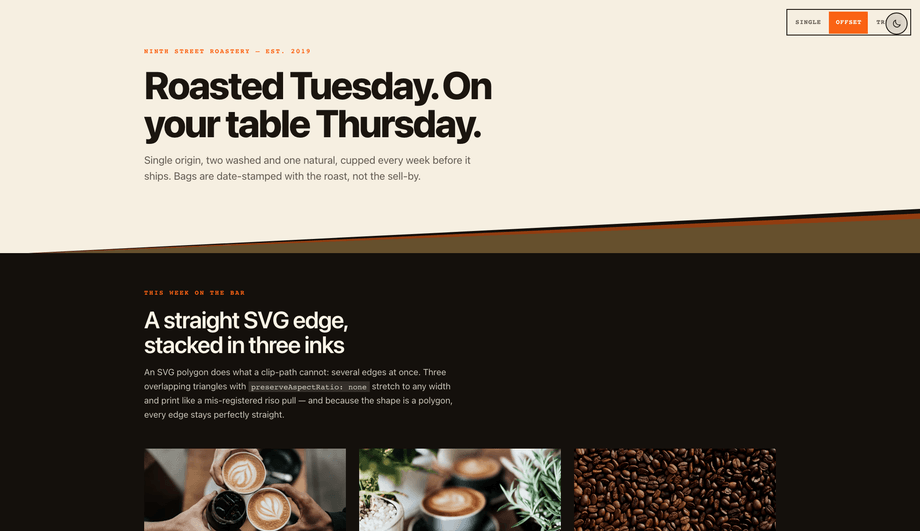 CSS SVG Diagonal Edge Section Divider — preview