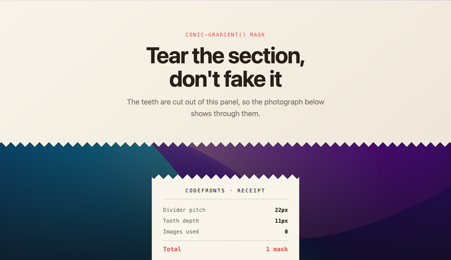 Zigzag Torn Paper Cut Divider CSS — preview