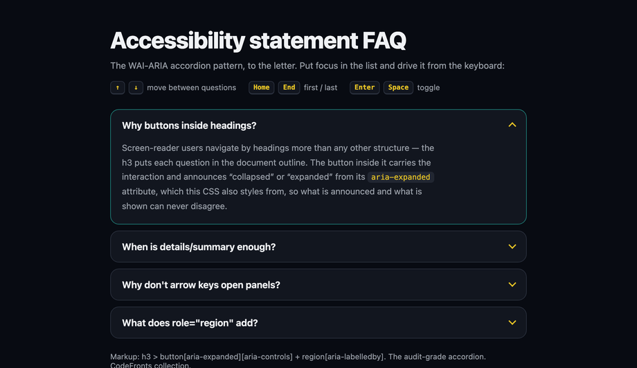 Accessible ARIA FAQ Keyboard Navigation — preview