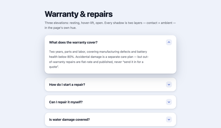 Card-Style FAQ Panels with Shadow — preview