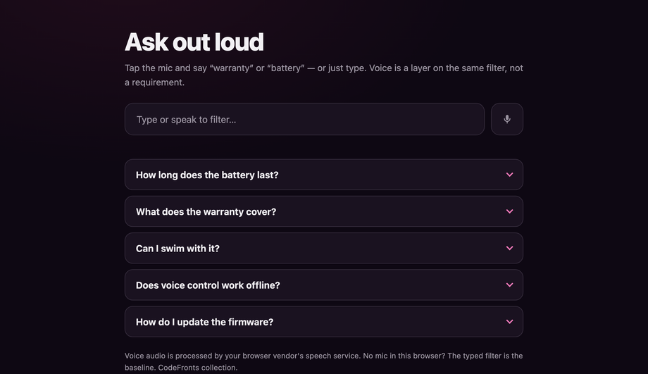 FAQ with Voice Search Speech-Recognition API — preview