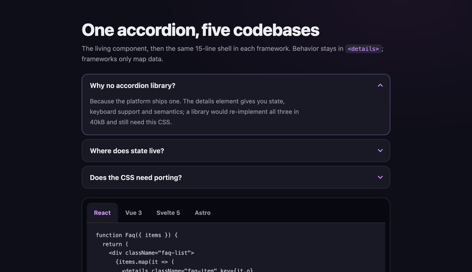 Framework-Agnostic FAQ (React / Vue / Svelte / Astro port recipe) — preview