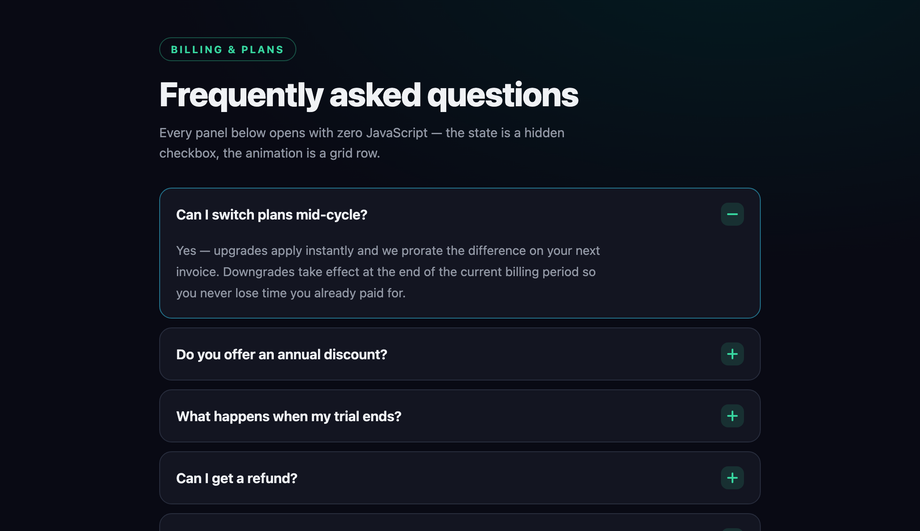 Pure CSS Checkbox-Hack FAQ Accordion (no JavaScript) — preview