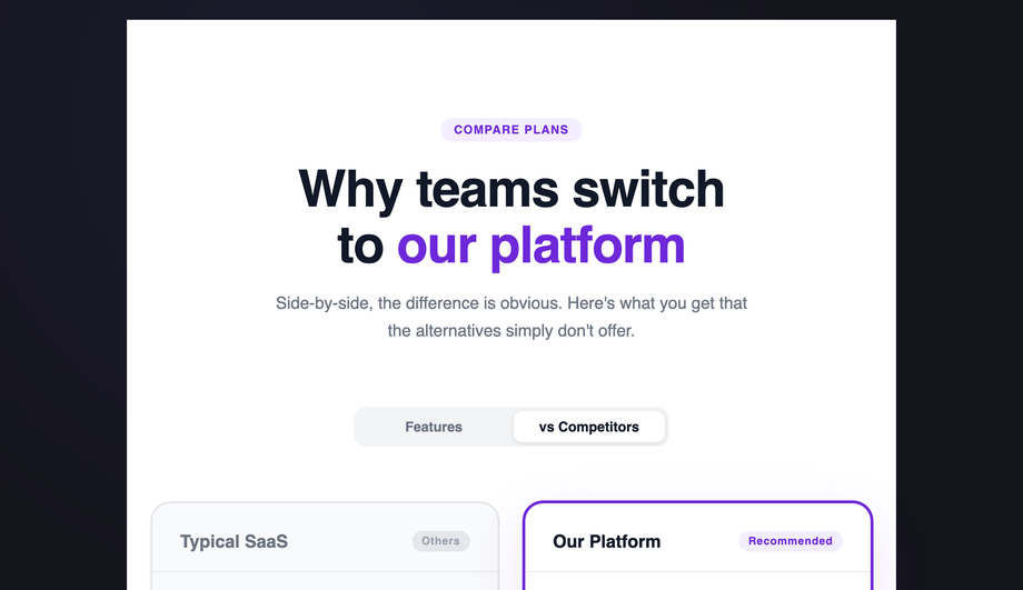 CSS Feature Comparison Section — preview