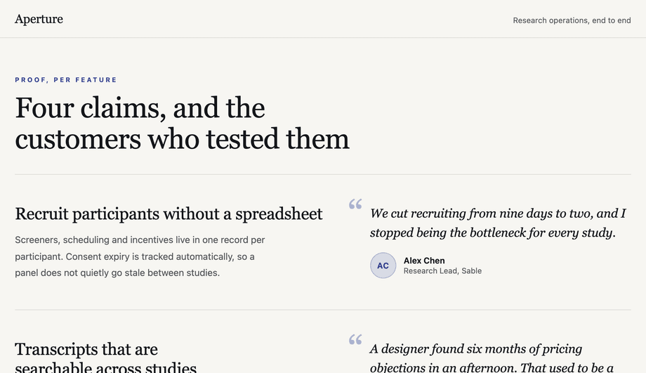 Feature Section with Customer Quote per Feature — preview