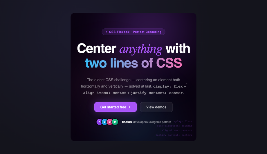 CSS Flexbox Centered Hero Section — preview