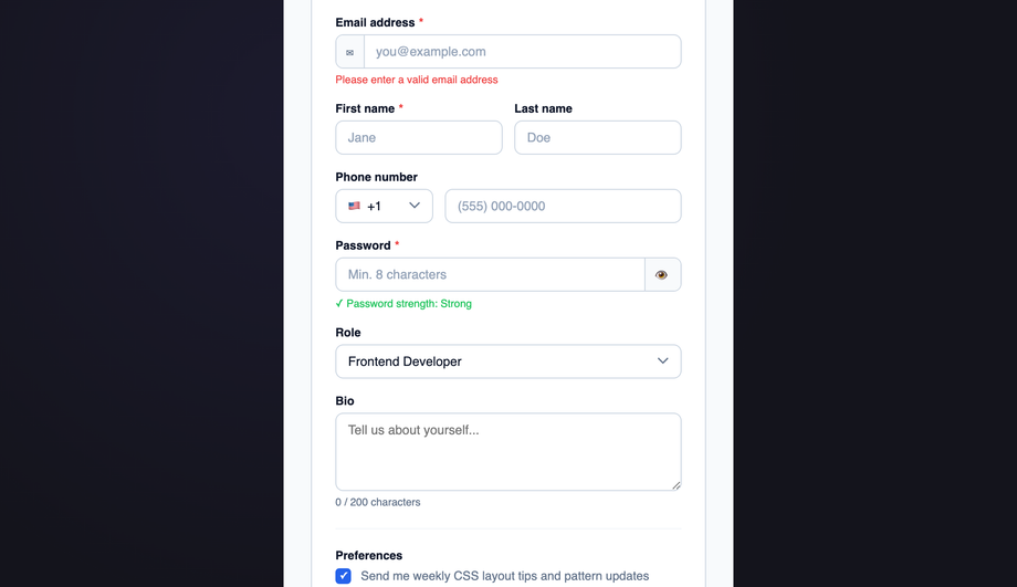 CSS Flexbox Form Layout — preview