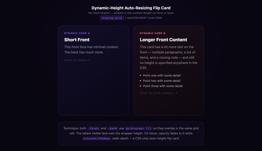 Dynamic Height Auto-Resizing Flip Card — preview