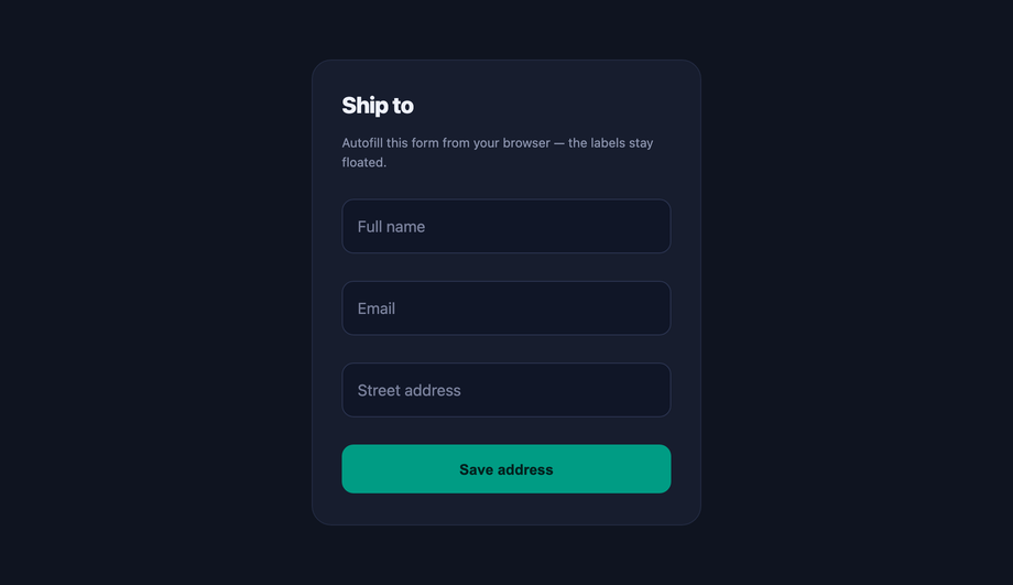 CSS Floating Label with Chrome Autofill Fix — preview