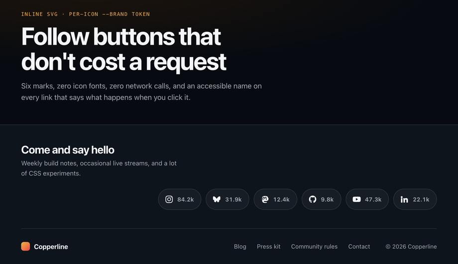 CSS Footer with Social Media Follow Icons — preview