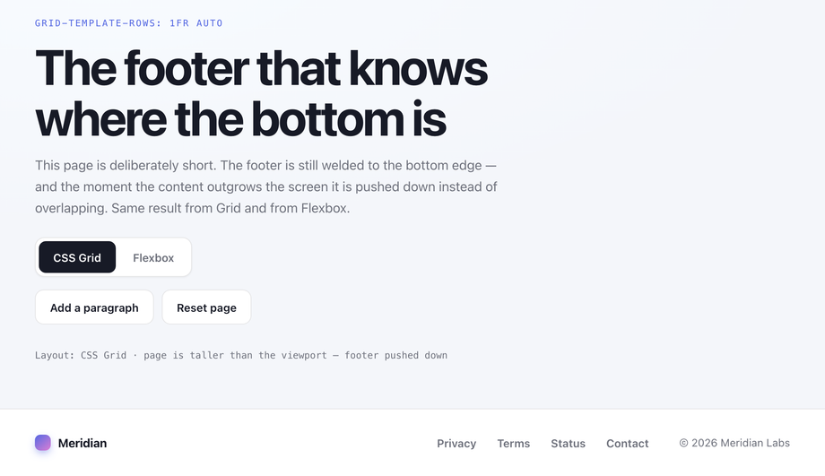Sticky Footer to Bottom of Page (Flexbox & CSS Grid) — preview