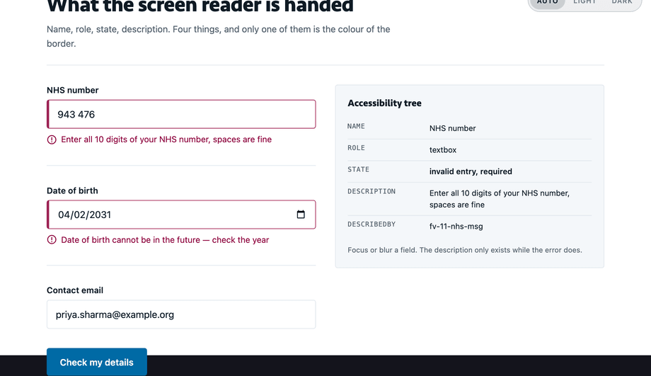 Accessible Error with ARIA Describedby — preview