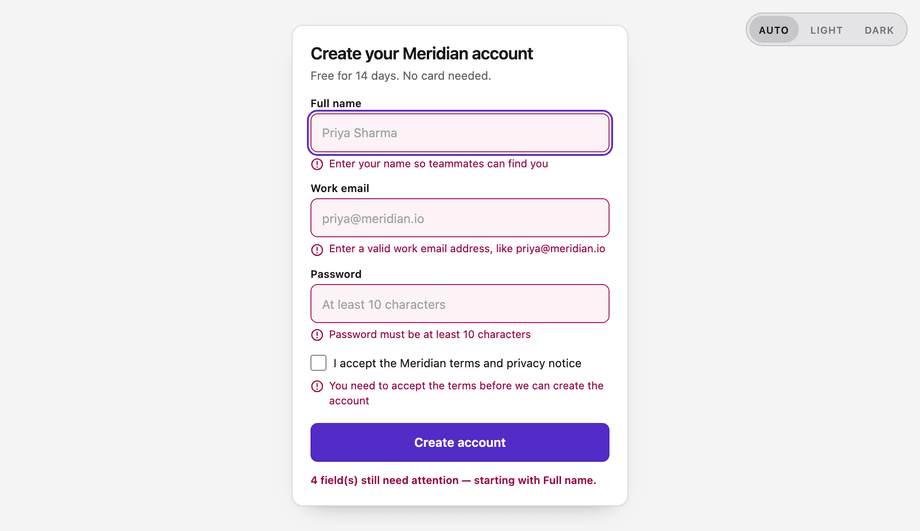 Compact Signup Form Validation — preview