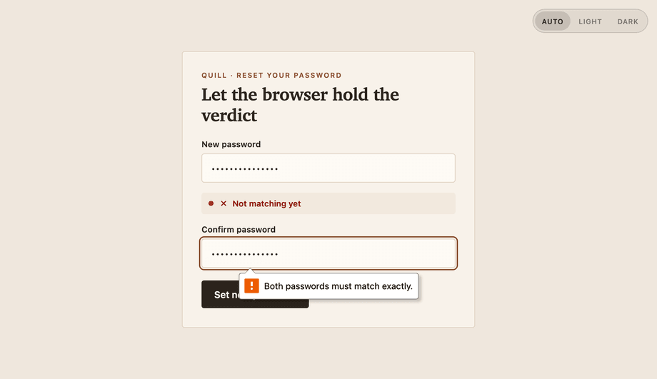 Confirm Password Match Validation — preview