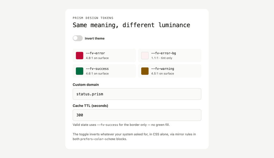Dark Mode Validation Colour Tokens — preview