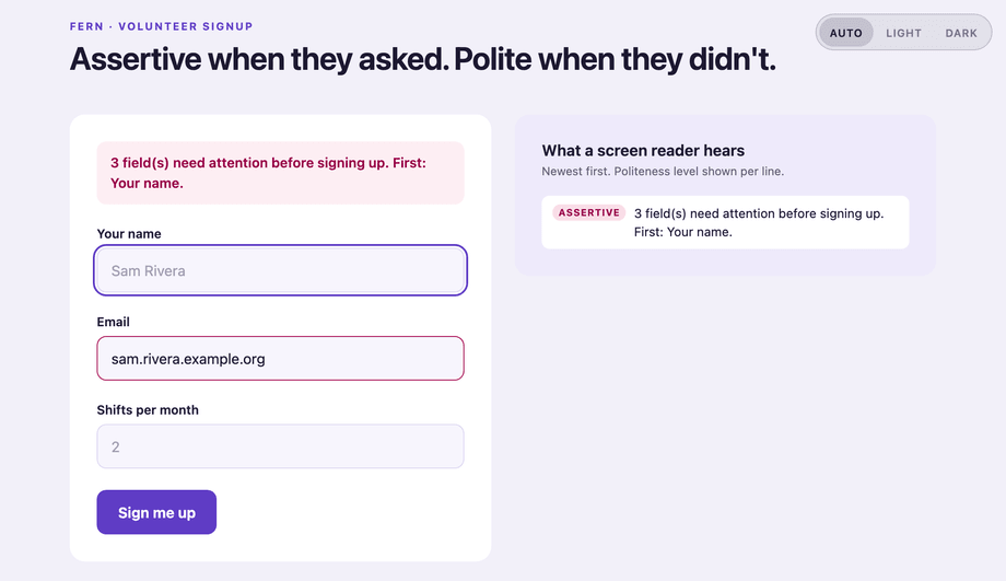 Error Announcement with Live Region — preview