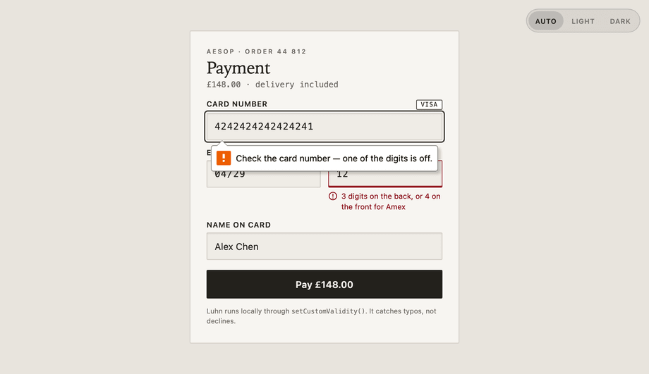 Minimalist Checkout Field Validation — preview