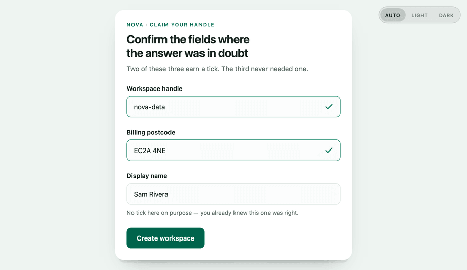 Success Checkmark on Valid Input — preview