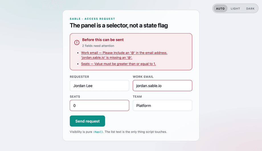 Validation Summary Box with Has Selector — preview