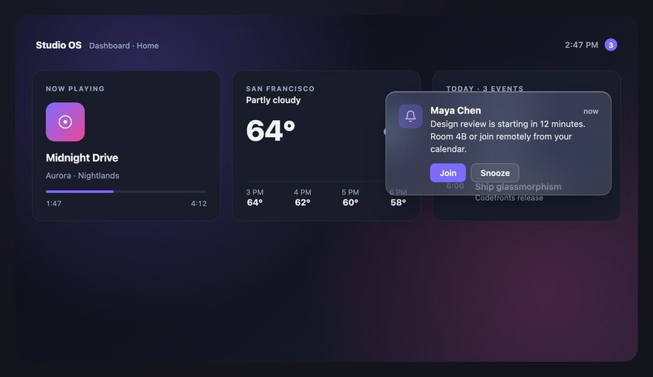 CSS Frosted Glass Dashboard Overlay — preview
