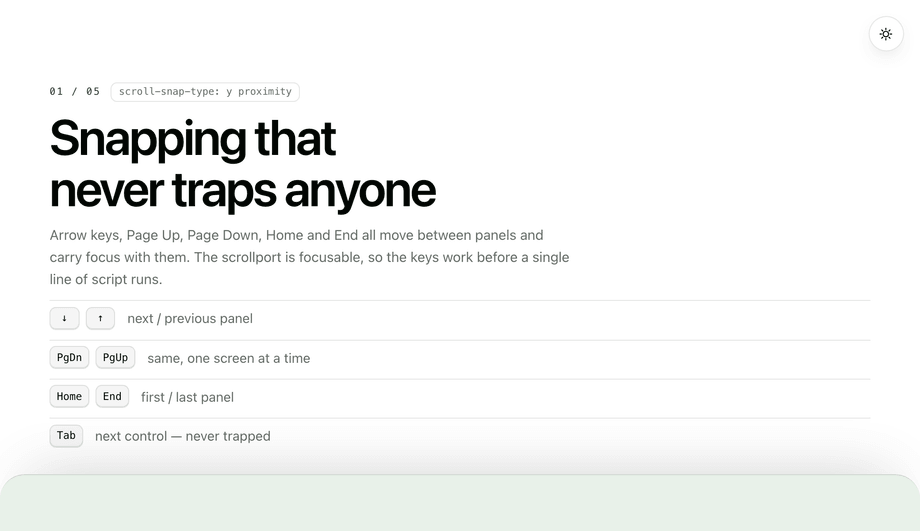 CSS Accessible Scroll Snap with Keyboard Navigation — preview
