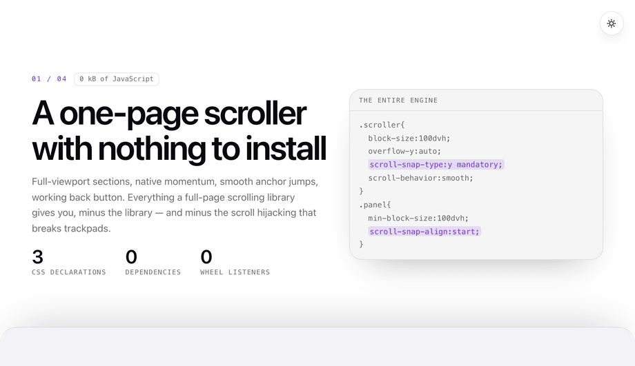 CSS Full Page Scroll Snap Without JavaScript — preview