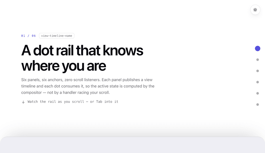 CSS Full Page Sections with Sticky Dot Navigation — preview