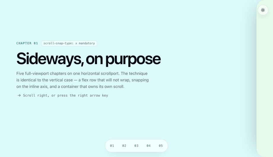 CSS Horizontal Scroll Snap Full Screen Panels — preview