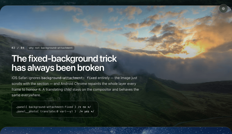 CSS Scroll Driven Section Parallax Backgrounds — preview