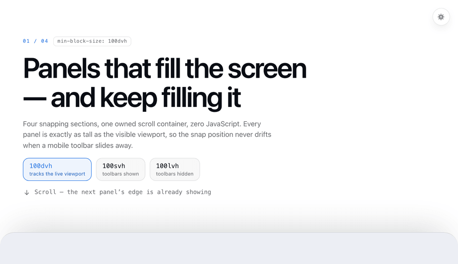 CSS Scroll Snap Full Viewport Sections with 100dvh — preview