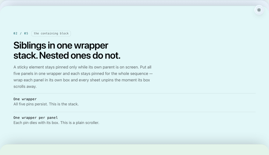 CSS Sticky Stacking Panels on Scroll — preview