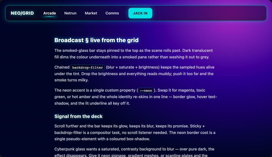 Dark Mode / Cyberpunk Glassmorphism — preview