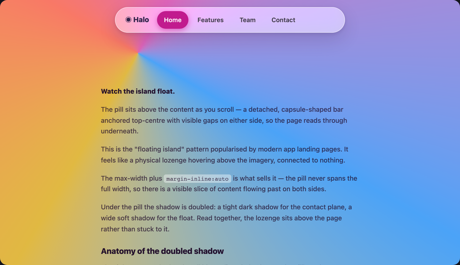 Floating Pill Navbar — preview