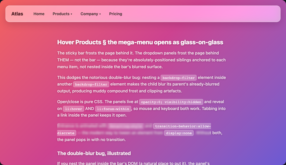 Glassmorphic Dropdown & Mega Menu — preview