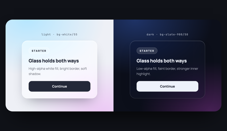 Dark Mode Glassmorphism Card Tailwind — preview