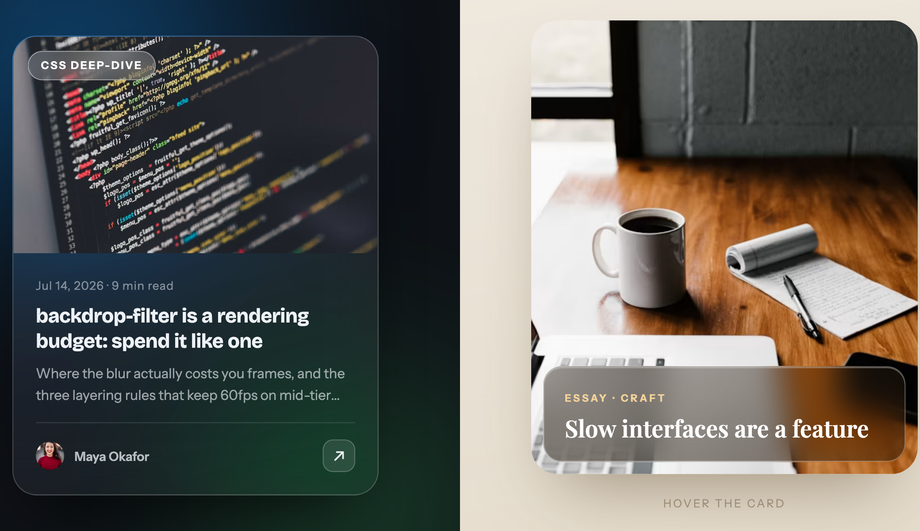 Glassmorphism Blog Post Card CSS — preview