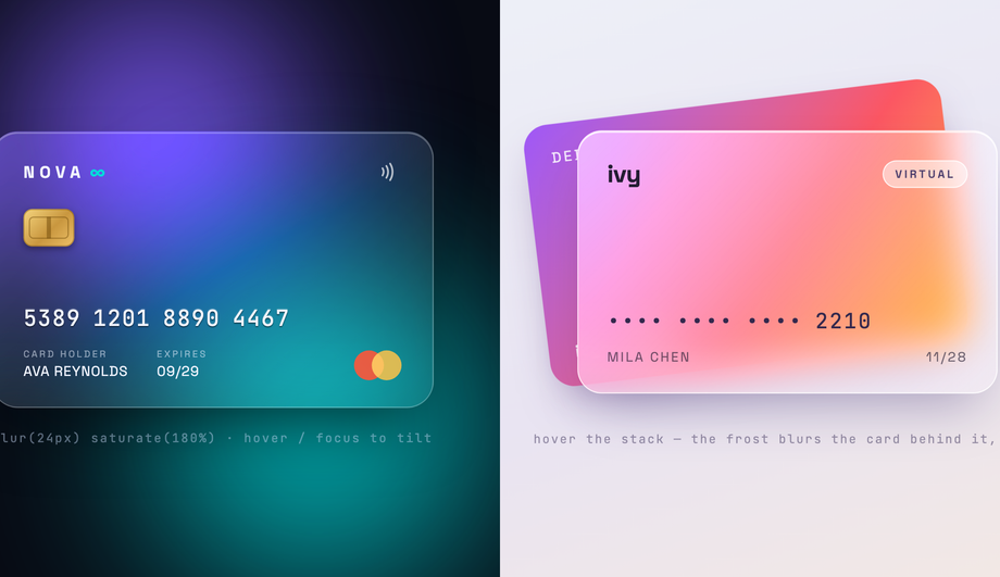 Glassmorphism Credit Card CSS Snippet — preview
