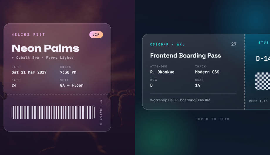 Glassmorphism Event Ticket Card HTML CSS — preview