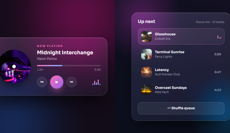 Glassmorphism Music Player Card CSS — preview