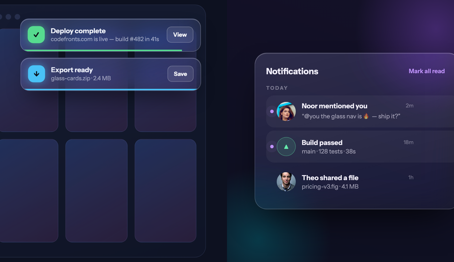 Glassmorphism Notification Card Overlay — preview