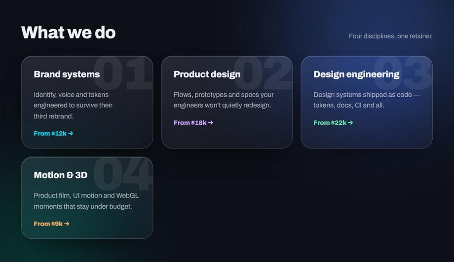 Glassmorphism Service Card Grid Layout — preview