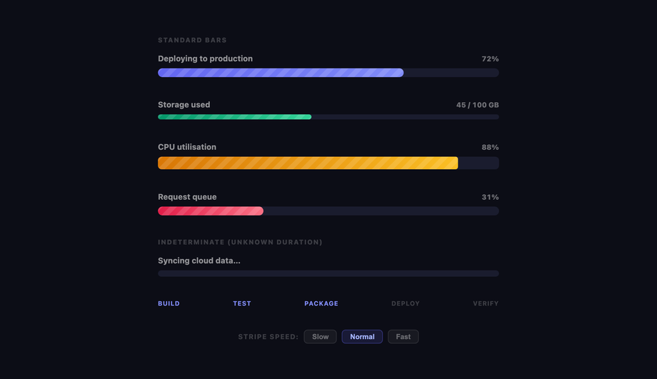 CSS Striped Progress Bar Loader — preview