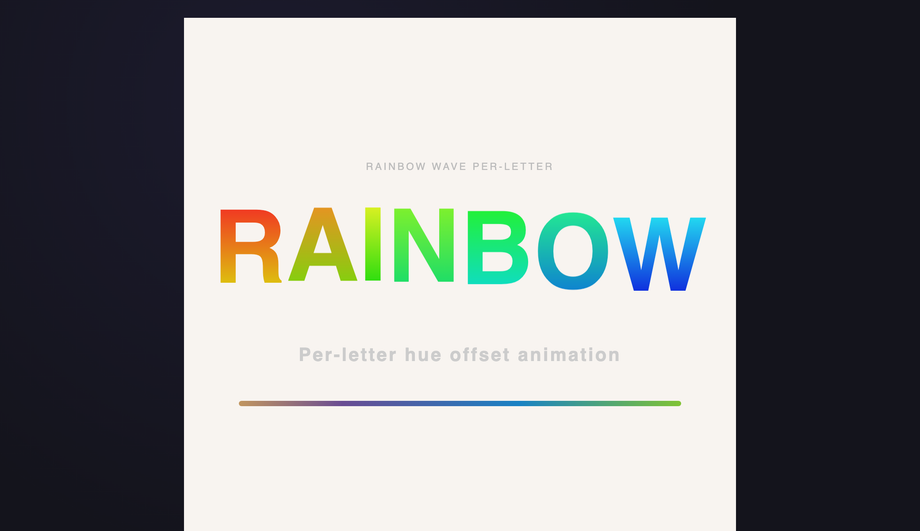 CSS Rainbow Wave Per-Letter Gradient Text — preview