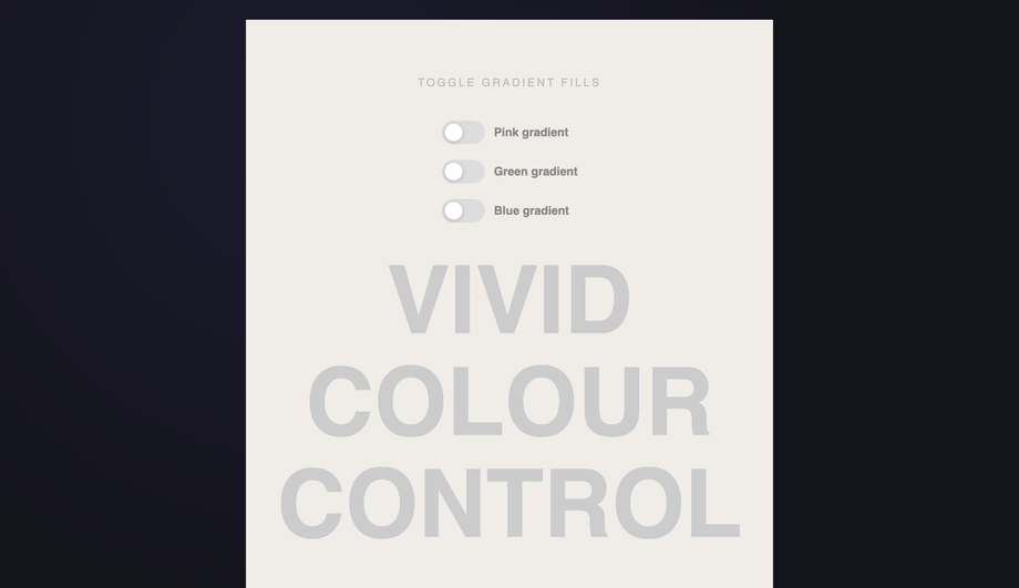 CSS Toggle Switch Gradient Text Colour Picker — preview