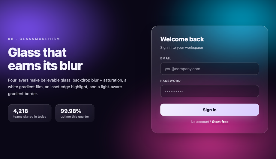 Glassmorphism Card over Gradient — preview