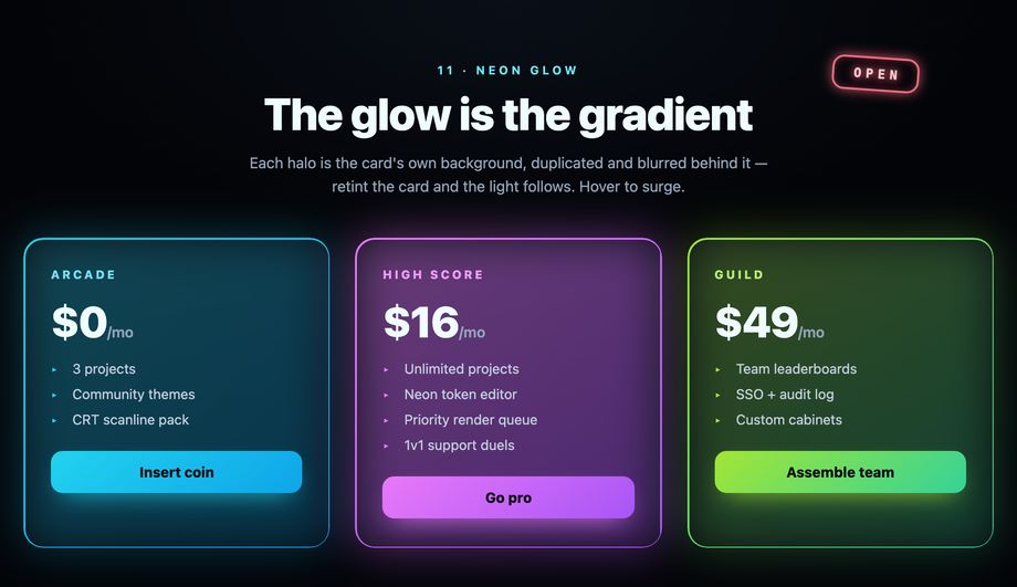 Neon / Dark Mode Glow Card — preview