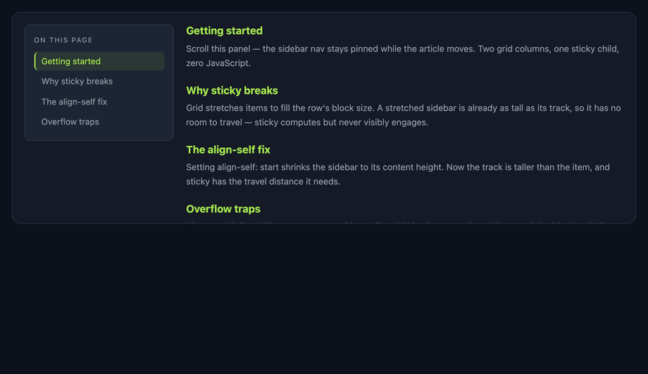 Sticky Sidebar Grid — preview