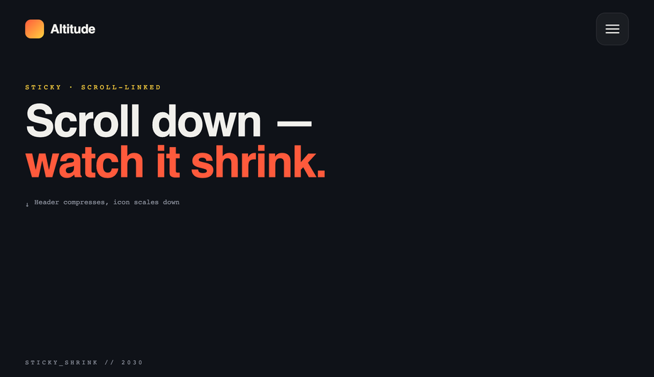 Fixed Sticky Header with Shrinking Hamburger Icon — preview