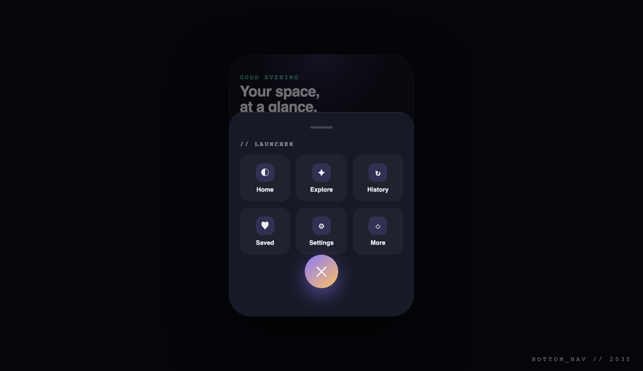 Mobile Bottom Nav Bar with Floating Hamburger — preview